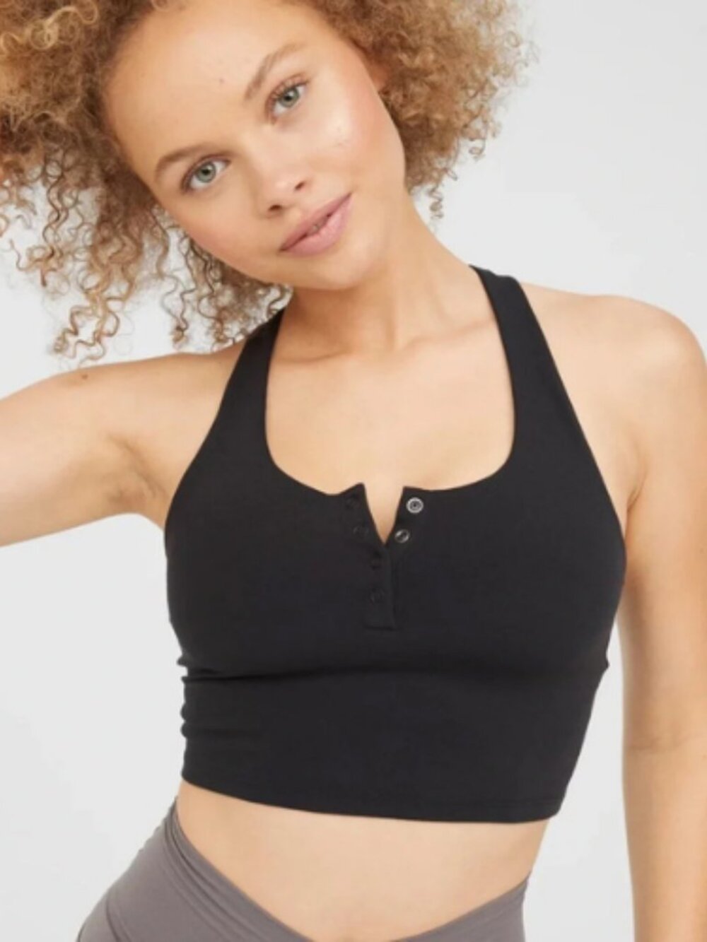 Aerie OFFLINE Real Me Henley Longline Sports Bra